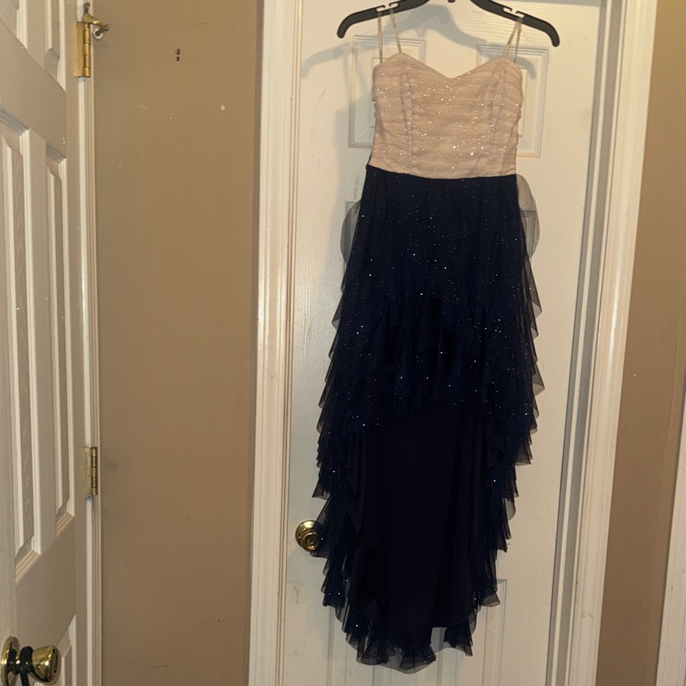 Teeze Me Strapless Cream and Navy Layered Dress